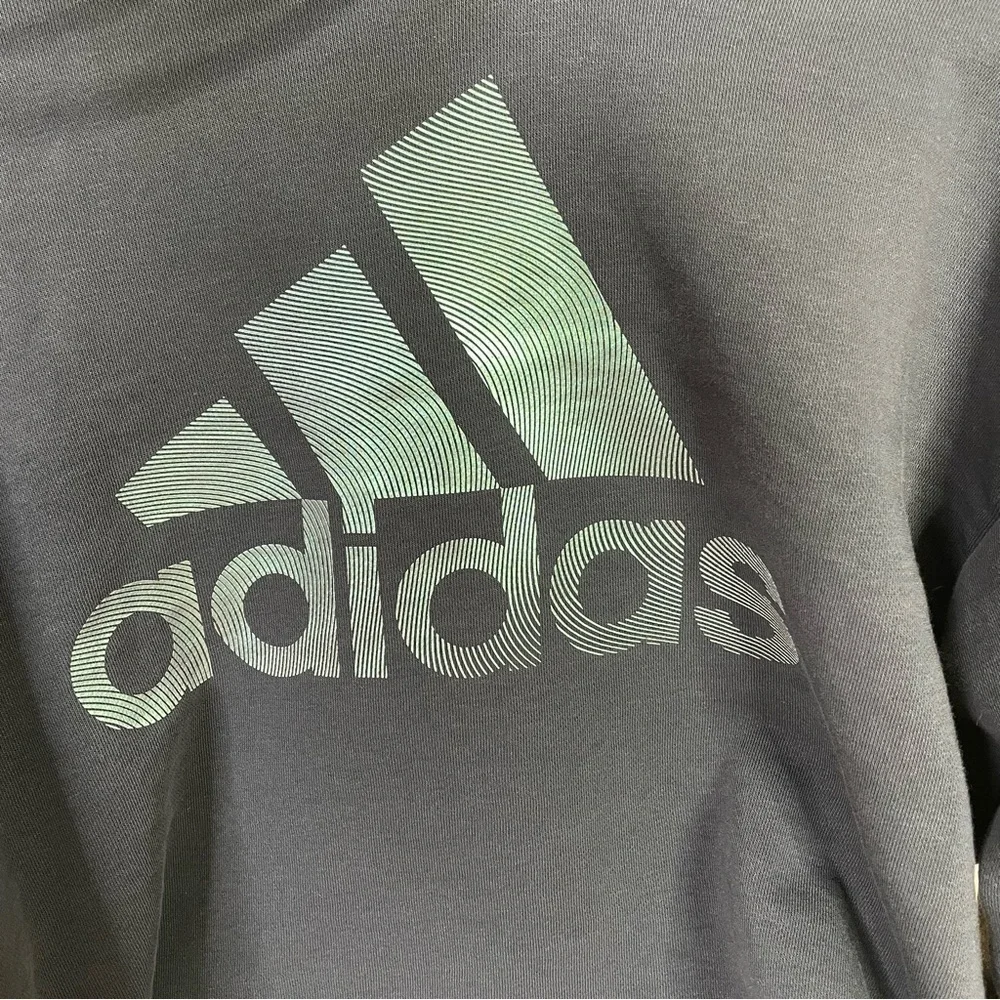 Adidas Holiday Graphic Hoodie Size XS Black Loose Fit Cropped Shimmery Logo Hood